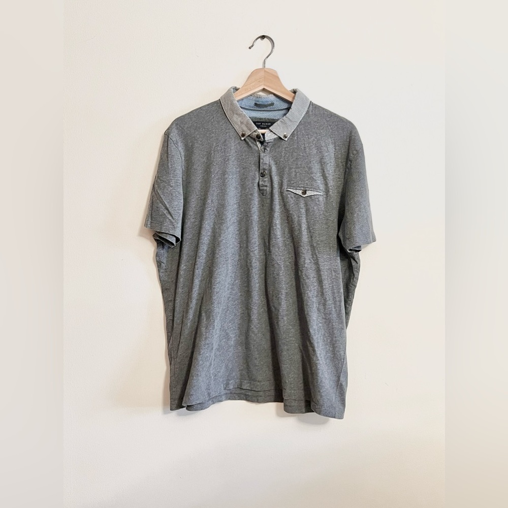 Ted Baker London Men Gray Pattern Short Sleeve Polo Cotton Size 7